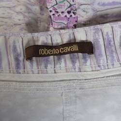 مملوكة مسبقًا Roberto Cavalli White & Purple Snake Print Denim Flared Jeans M