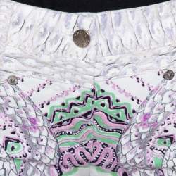 مملوكة مسبقًا Roberto Cavalli White & Purple Snake Print Denim Flared Jeans M