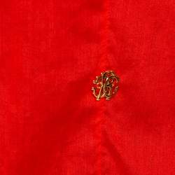 Pre Owned Roberto Cavalli Red Cotton Eyelet Lace Detail Blouse M