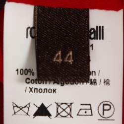 Pre Owned Roberto Cavalli Red Cotton Eyelet Lace Detail Blouse M