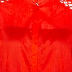 Pre Owned Roberto Cavalli Red Cotton Eyelet Lace Detail Blouse M