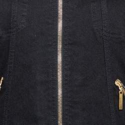 Pre Owned جاكيت روبرتو كافالي د ينيم أسود بحزام أمامي بسحاب مقاس كبير - لارج