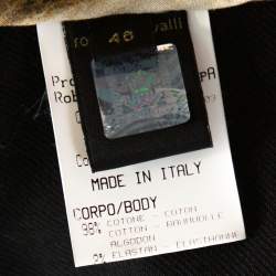 Pre Owned جاكيت روبرتو كافالي دينيم أسود بحزام أمامي بسحاب مقاس كبير - لارج