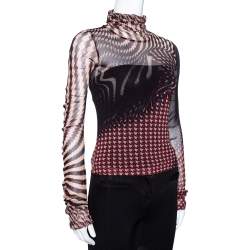 Pre Owned Roberto Cavalli Black Houndstooth Print Knit Turtle Neck Top L