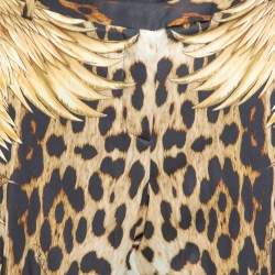 مملوكة مسبقًا Roberto Cavalli Brown Leopard & Wings Print Silk Straight Leg Pants L