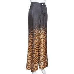 Pre Owned Roberto Cavalli Brown Ombre Leopard Print Silk Flared Pants L