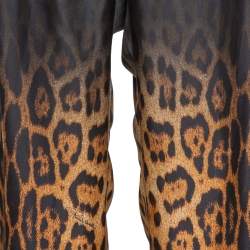 Pre Owned Roberto Cavalli Brown Ombre Leopard Print Silk Flared Pants L