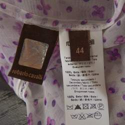 Pre Owned Roberto Cavalli White & Purple Floral Print Silk Sheer Blouse M