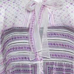 Pre Owned Roberto Cavalli White & Purple Floral Print Silk Sheer Blouse M