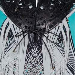 Pre Owned Roberto Cavalli Turquoise Blue Printed Silk Leather Trim Kaftan Top M