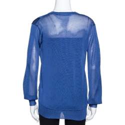 Pre Owned Roberto Cavalli Midnight Blue Silk Knit Pleated Cardigan M
