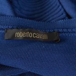 Pre Owned Roberto Cavalli Midnight Blue Silk Knit Pleated Cardigan M