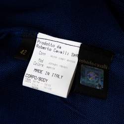 Pre Owned Roberto Cavalli Midnight Blue Silk Knit Pleated Cardigan M