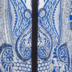 Pre Owned Roberto Cavalli Blue Printed Silk Long Sleeve Blouse L