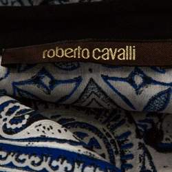 Pre Owned Roberto Cavalli Blue Printed Silk Long Sleeve Blouse L