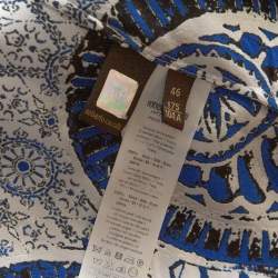 Pre Owned Roberto Cavalli Blue Printed Silk Long Sleeve Blouse L