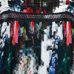 Pre Owned فستان روبرتو كافالي ماكسي بطيات مزخرف سلسلة حرير مطبوع مورد متعدد الألوان مقاس وسط (ميديوم)