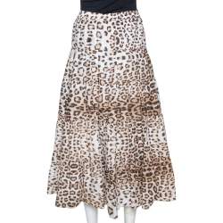 مملوكة مسبقًا Roberto Cavalli Bicolor Leopard Print Cotton Tiered Midi Skirt M