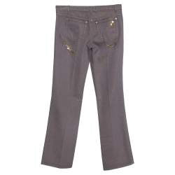 Pre Owned Roberto Cavalli Brown & Gold Denim Distressed Straight Leg Jeans M