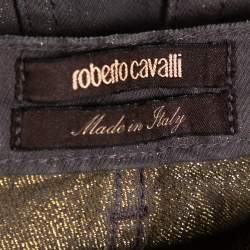 Pre Owned Roberto Cavalli Brown & Gold Denim Distressed Straight Leg Jeans M