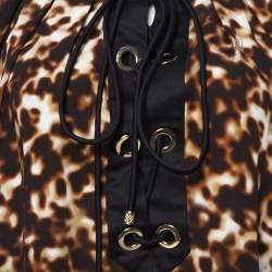 Pre Owned Roberto Cavalli Brown Printed Silk Crepe Tie Front Blouse L