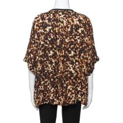Pre Owned Roberto Cavalli Brown Printed Silk Crepe Tie Front Blouse L