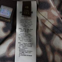 Pre Owned Roberto Cavalli Brown Printed Silk Crepe Tie Front Blouse L