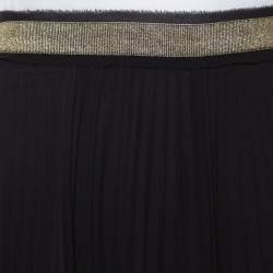 Pre Owned Roberto Cavalli Black Silk Crepe Pleated Midi Skirt L