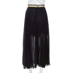 Pre Owned Roberto Cavalli Black Silk Crepe Pleated Midi Skirt L