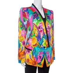 Pre Owned Roberto Cavalli Multicolor Floral Print Silk Tailored Blazer L