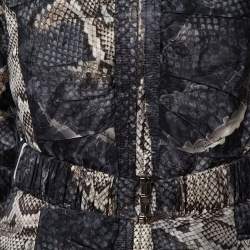 Roberto Cavalli Grey Snake Print Mink Fur Trim Down Coat L