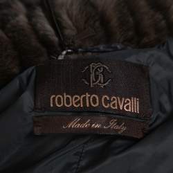 Roberto Cavalli Grey Snake Print Mink Fur Trim Down Coat L