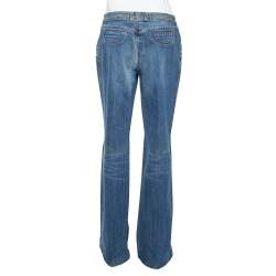 Pre Owned Roberto Cavalli Indigo Distressed Denim Chain Detail Flared Jeans M