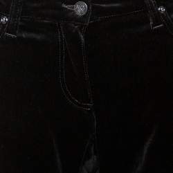 Pre Owned Roberto Cavalli Black Velvet Knit Paneled Tapered Trousers L