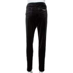 Pre Owned Roberto Cavalli Black Velvet Knit Paneled Tapered Trousers L