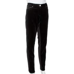 Pre Owned Roberto Cavalli Black Velvet Knit Paneled Tapered Trousers L