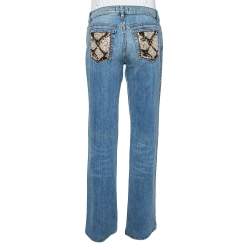 Pre Owned بنطلون جينز روبرتو كافالي  قصة مستقيمة رتر دنيم مغسول فاتح إنديغو L