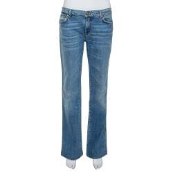 Pre Owned Roberto Cavalli Indigo Light wash Denim Sequined Straight Fit Jeans L