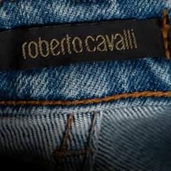 Pre Owned بنطلون جينز روبرتو كافالي قصة مستقيمة رتر دنيم مغسول فاتح إنديغو L