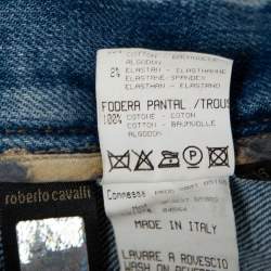 Pre Owned بنطلون جينز روبرتو كافالي قصة مستقيمة رتر دنيم مغسول فاتح إنديغو L