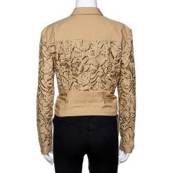 Pre Owned بلوزة روبرتو كافالي رابطة أمامية قطن مطرزة بيج M