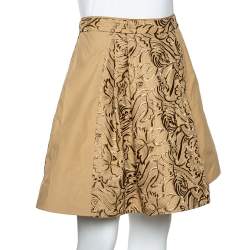 Pre Owned Roberto Cavalli Beige Embroidered Cotton Pleated Mini Skirt S