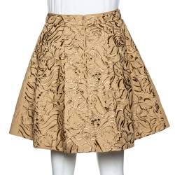 Pre Owned Roberto Cavalli Beige Embroidered Cotton Pleated Mini Skirt S