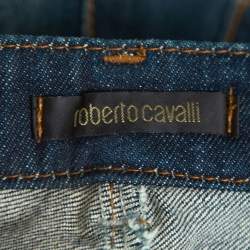 Pre Owned Roberto Cavalli Dark Blue Denim Logo Detail Bootcut Jeans L