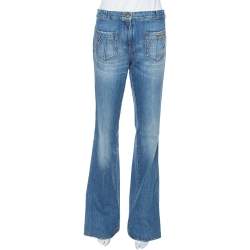 Pre Owned Roberto Cavalli Blue Denim Braid Trim Flared Jeans M