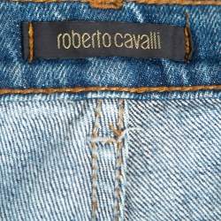 مملوكة مسبقًا بنطلون جينز روبرتو كافالي ساق مستقيمة دينم نمط باهت أزرق L