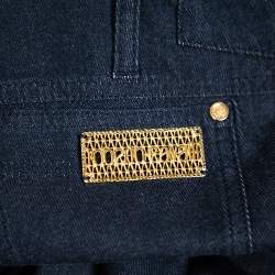 Pre Owned Roberto Cavalli Dark Blue Stretch Denim Flared Pants L