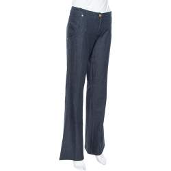 Pre Owned Roberto Cavalli Dark Blue Stretch Denim Flared Pants L