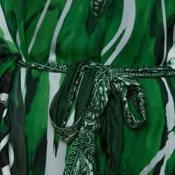 Pre Owned توب قفطان روبرتو كافالي حزام حرير طباعة بيزلي أخضر M