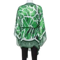 Pre Owned توب قفطان روبرتو كافالي حزام حرير طباعة بيزلي أخضر M